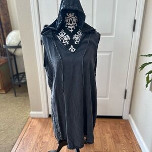 Grey Slate Sleeveless Hooded Chambray Tunic hood raw edge draw string beachy